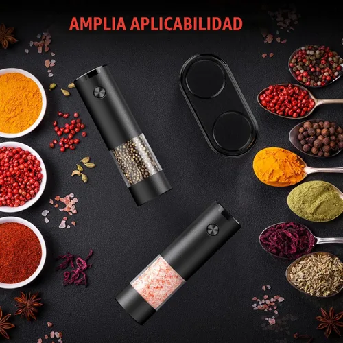 Vista 6 de Juego de molinillo eléctrico de sal y pimienta, batería automática, molinillo de pimienta, grosor ajustable, fácil de llenar, capacidad mejorada