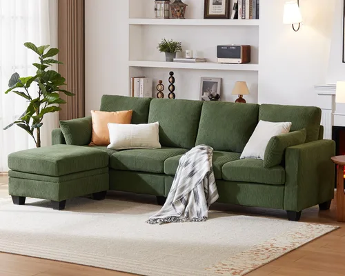 Vista 19 de CHIC HOUSE Sofá modular modular con otomanas de almacenamiento, sofá de pana para espacios pequeños y apartamentos, sofá esquinero convertible