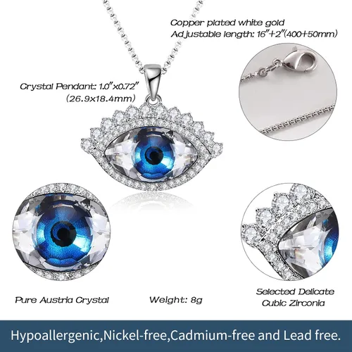 Vista 4 de Richapex Evil Eye Necklace for Women 18K Silver Plated Necklace Pure Crystal Eye Pendant Protection Necklace Ojo Turco Turkish Amulet Luck Gifts