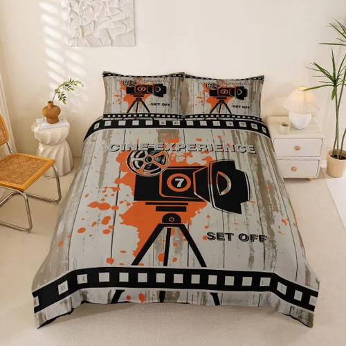 Vista 31 de Homewish Theater Cinema Poster Duvet Cover Set Twin Size,Retro Movie Bedding Sets 2Pcs for Kids Girls Boys Teens Room Decor,Popcorn Comforter Cover