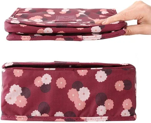 Vista 4 de Axgo Multifuncional cosmético portátil viaje plegable maquillaje bolsas de aseo con gancho, rojo