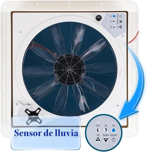 Vista 2 de Ventilador de ventilación RV 14x14, ventilador de ventilación de techo de 10 velocidades con control remoto y sensor de lluvia, ventilador de escape