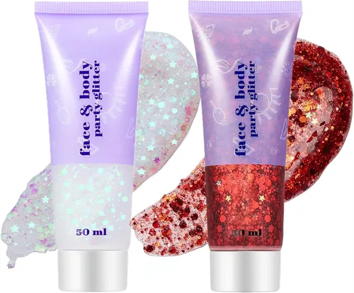 Vista 36 de Go Ho Brillantina azul para rostro y cuerpo, pintura facial azul de Halloween, gel brillante de sirena, lentejuelas gruesas holográficas para ojos