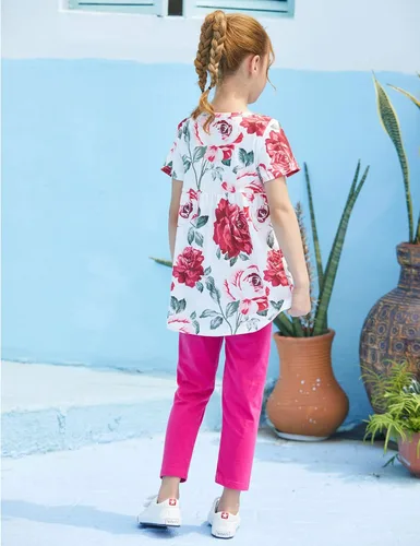 Vista 4 de Arshiner Conjunto de 2 piezas de pantalones y pantalones con estampado floral para niñas pequeñas