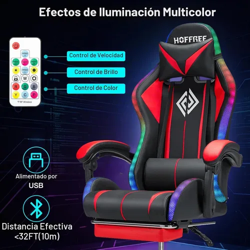 Vista 5 de HOFFREE LED Gaming Chair with Massage RGB Lights Computer Game Chair-Red Rojo + negro