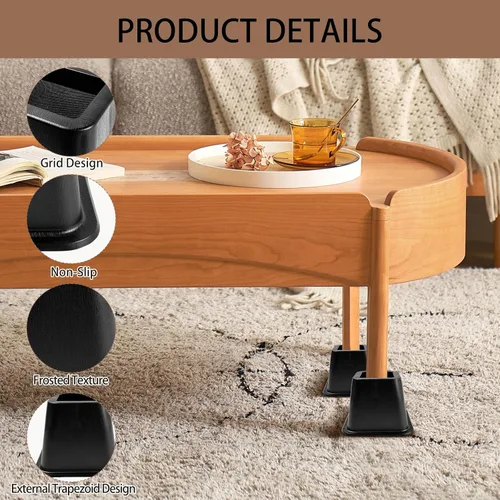 Vista 8 de Paquete de 6 elevadores para muebles de cama, de plástico de calidad de 4 pulgadas, patas de cama negras apilables para sofá, silla, gabinete