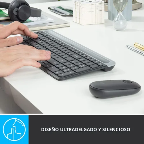 Vista 3 de [Usado] Logitech MK470 - Combo de teclado y mouse inalámbricos delgados - Diseño compacto moderno, ultra silencioso, receptor USB de 2.4 GHz, Grafito