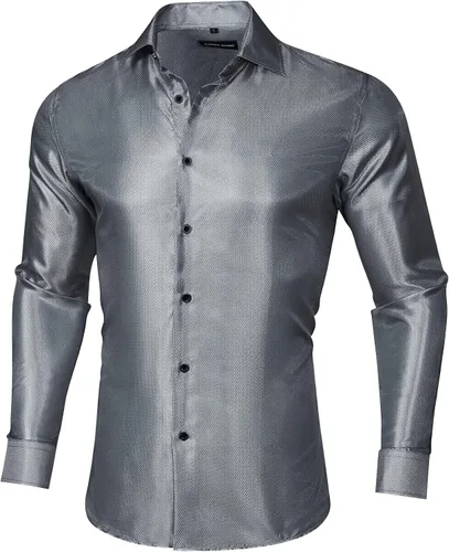 Vista 2 de Barry.Wang Shirts for Men Fancy Long Sleeve Dress Shirt Shiny Button Sequin Regular Fitted Shirts