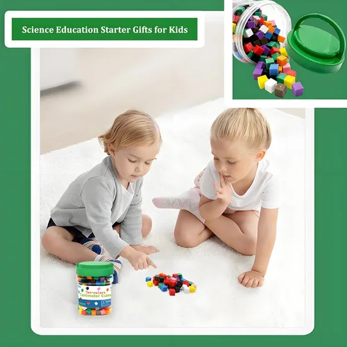 Vista 6 de EXBEPE Geométrico Sólidos 300 Piezas,Cubo de conteo de matemáticas,Bloques apilables de clasificación de colores de plástico para niños
