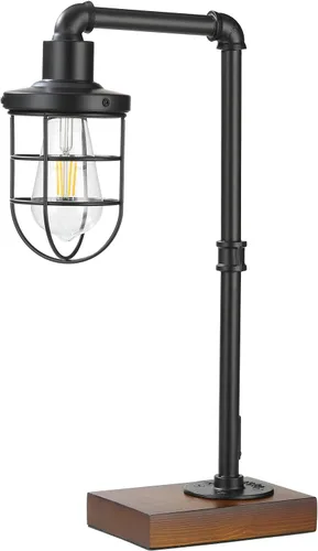 Vista 9 de CONCA Lámpara de mesa Steampunk, base E26, iluminación rústica Edison, lámpara de mesa con pantalla enjaulada (A-Negro+Bronce)