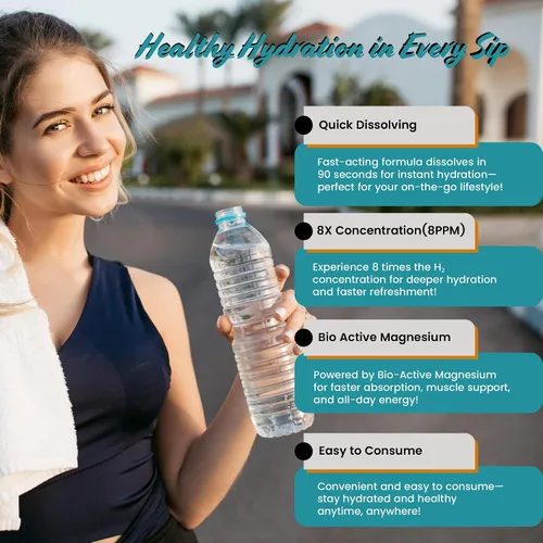 Vista 6 de H2 Tabletas de agua de hidrógeno molecular con magnesio antioxidante tableta de agua potable apoya la salud celular, combate el estrés
