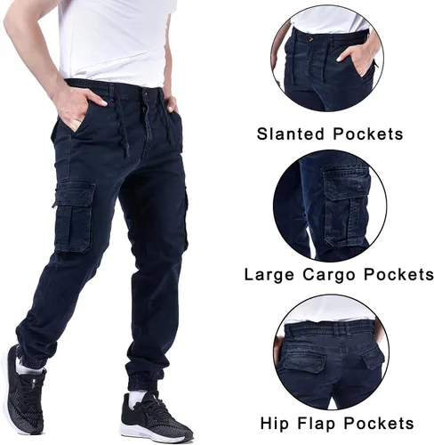 Vista 3 de Pantalones de senderismo para hombre, pantalones cargo Ripstop para exteriores, multibolsillo, pantalones militares casuales de trabajo