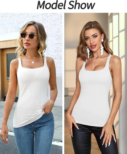 Vista 91 de V FOR CITY Camiseta sin mangas de algodón para mujer con brasier de estante ajustable con correa ancha y tirantes básicos
