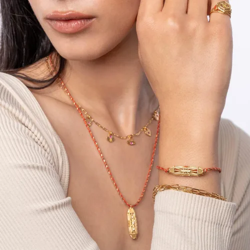 Vista 3 de Oak & Luna - Personalized Protection Talisman Bracelet With OrangeBlue Cord - Sterling Silver 0.925, Gold Vermeil - Precious Diamond Option
