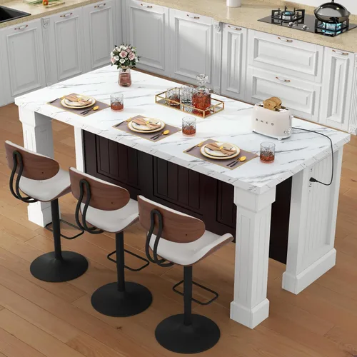Vista 17 de Mesa de comedor grande de imitación de mármol de 63" para 4-6 personas (patente pendiente), mesa de isla con luces LED, mesa de comedor de cocina