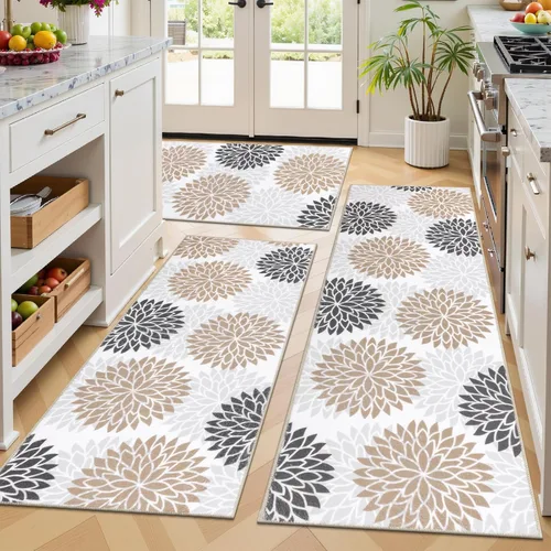Vista 17 de Ileading Juego de 3 alfombras de cocina bohemias con corredor, alfombra de cocina, alfombras y tapetes antideslizantes lavables para cocina, suelo