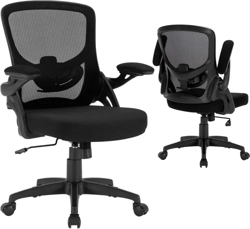 Vista 9 de Silla de oficina ergonómica cómoda, silla de escritorio de malla con reposabrazos abatibles, silla de escritorio giratoria para computadora