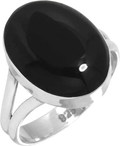 Vista 24 de Anillo hecho a mano de plata de ley 925 genuina grueso con piedras preciosas naturales ágata, cuarzo rosa, lapislázuli, ámbar ovalado, joyería