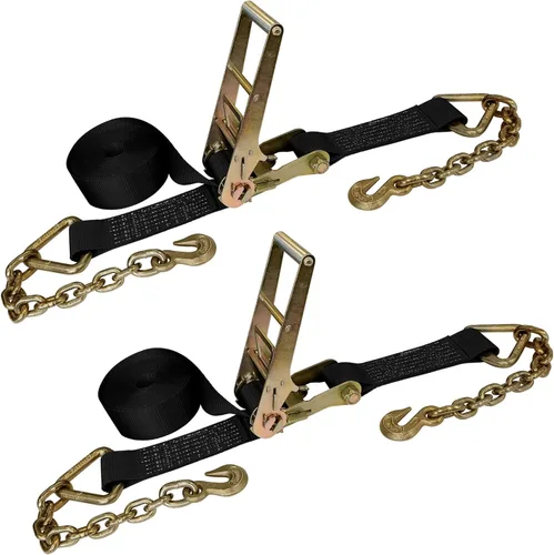 Vista 11 de Mega Cargo Control Correas de trinquete de 3 pulgadas x 30 pies con ganchos de agarre y extremo de cadena, correas de anclaje negras - 1 paquete
