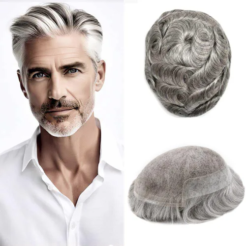 Vista 15 de Mens Toupee Remy Human Hair System For Men Bleached Knot Toupee Hair Piece For Men French Lace Toupee For Men Hairpiece 8X10#17 Dark Ash Blonde 90%
