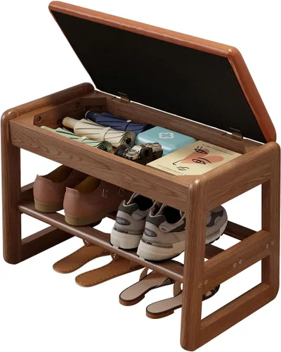 Vista 15 de AQIMUELE Banco pequeño para zapatos, banco de zapatos de 2 niveles con almacenamiento con tapa abatible, zapatero de madera para entrada, pasillo