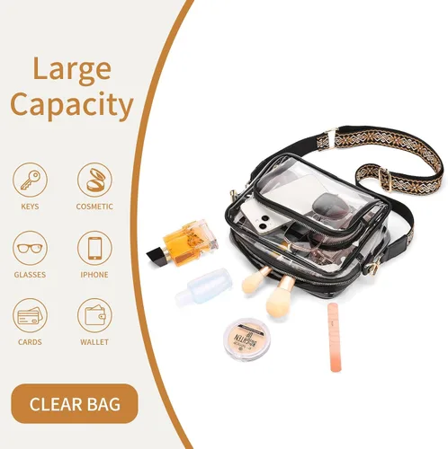 Vista 5 de SENDEFN Bolso transparente para mujer, bolsa transparente aprobada para estadios con bolsillo frontal para conciertos, deportes, festivales