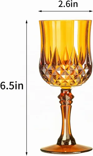 Vista 6 de XKXKKE 12 Piezas de Vasos de Vino de Plástico Ámbar, Vasos de Agua de Plástico para Fiestas, Vasos de Beber con Pie para Recepción de Boda