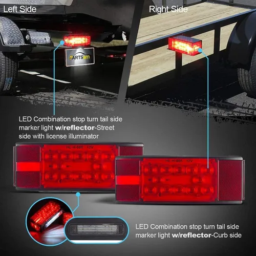 Vista 5 de Partsam Kit de luz LED de 12 V, kit de luces LED de bajo perfil sumergible rectangular para remolque de barco, luces de marcha trasera + barra