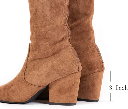 Vista 4 de N.N.G Botas por encima de la rodilla para mujer hasta el muslo de gamuza Bloque de invierno bajo por encima de plano largo OTK Comfort Punta