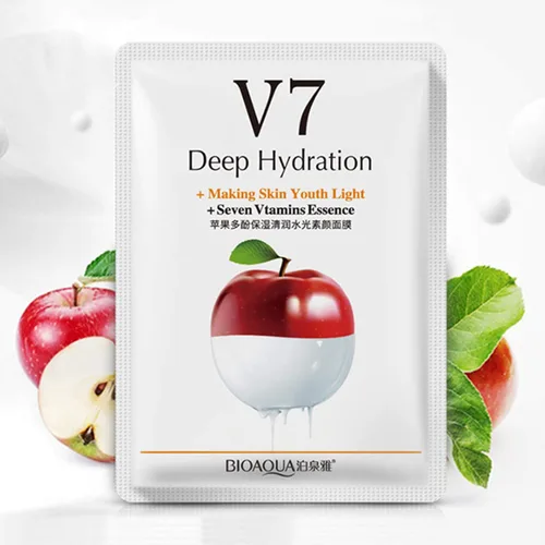 Vista 6 de BIOAQUA V7 Hidratación profunda que hace la piel facial de la juventud, siete vitaminas esencia, naranja, kiwi, manzana, fresa, máscara facial