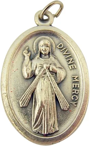 Vista 3 de Medalla de reliquia de tela de 3ª clase de santo católico en tono plateado, de 1 pulgada