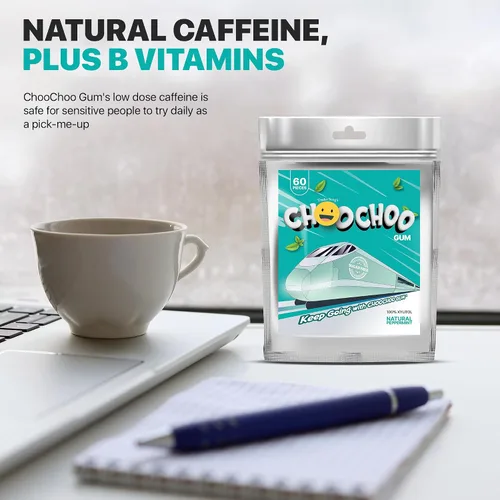 Vista 6 de Goma de mascar de vitamina 100% xilitol, sin azúcar, menta natural para un aliento fresco, refuerzo de energía, baja dosis de cafeína para personas