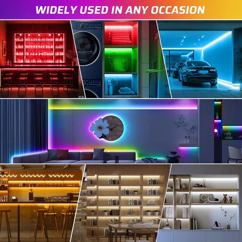 Vista 7 de RGBWW+IC - Tira de luces LED de 50 pies, regulable multicolor + 3000K-6500K luces LED con control remoto y aplicación, cinta LED autoadhesiva