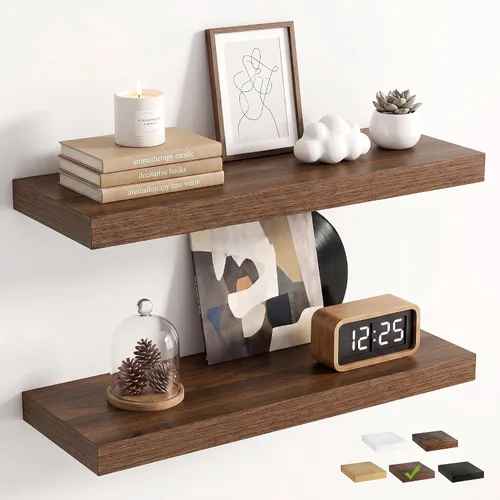 Vista 44 de Marsmiles 9.3 Inch Floating Shelves for Wall 2 Pack, 9.3" D Wood Grain Bathroom Shelves Black Finish