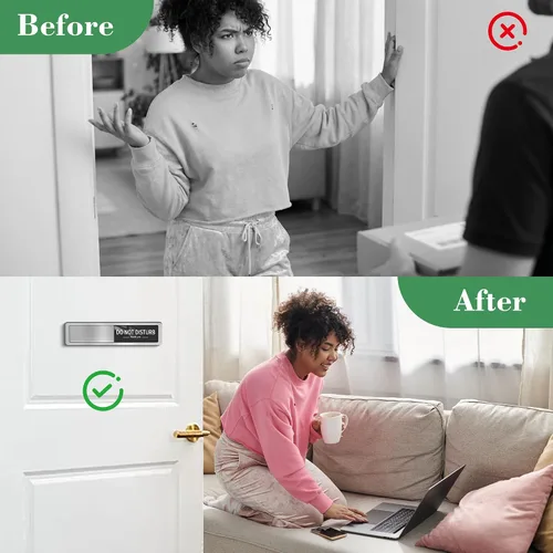 Vista 8 de Letrero magnético para puerta con texto en inglés «Do Not Disturb», «Please Knock» para puertas, reunión en progreso, trabajo desde casa, en una