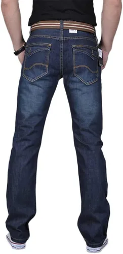 Vista 2 de Forthery - Pantalones de mezclilla elásticos de ajuste clásico azul para hombres, pantalones de mezclilla para adolescentes, niños y adolescentes