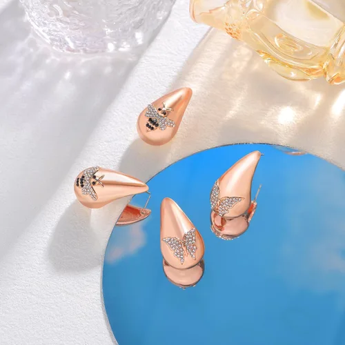 Vista 5 de 2 Pairs Earrings Set for Women, Lightweight Hollow Gold Hoops. Silver Hoop Earrings, 14k Gold Teardrop Hoop Earrings, Rhinestone Waterdrop Earrings