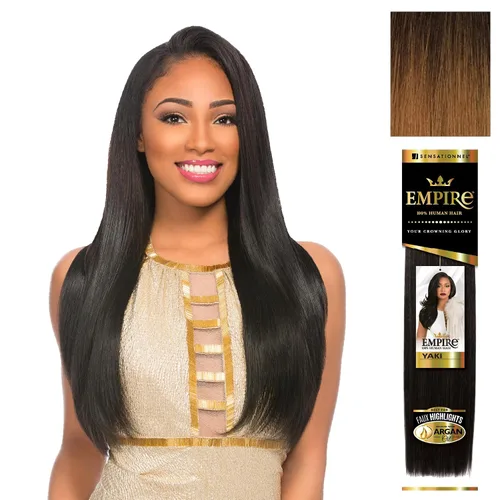 Vista 26 de Sensationnel - Cabello humano Empire Yaki, tejido sin enredos para un tejido rápido y estilo cosido para conseguir reflejos artificiales, paquete