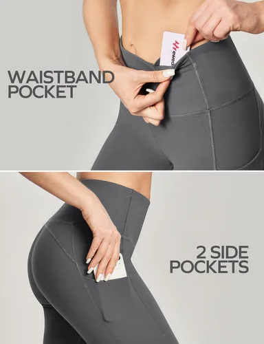 Vista 4 de Ewedoos Leggings hasta la rodilla con bolsillos, pantalones capri para mujer, cintura alta, pantalones de yoga para entrenamiento casual de verano