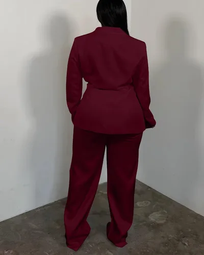 Vista 3 de CXXQ Conjunto de 2 piezas para mujer, talla grande, informal, para oficina Rojo vino