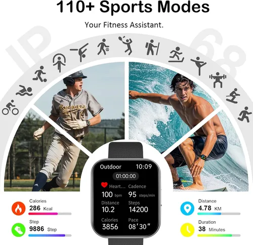 Vista 7 de Reloj inteligente para hombres y mujeres, llamadas Bluetooth, esfera AI, preguntas y respuestas AI, 1.85 pulgadas HD AMOLED reloj de fitness