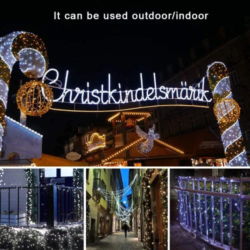 Vista 4 de weillsnow Guirnalda de luces blancas de Navidad enchufables, 200 luces LED de 66 pies, impermeables, 8 modos con memoria para exteriores