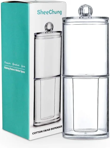 Vista 6 de SheeChung juego de dispensador de cotonetes - frascos de boticario de baño de plástico acrílico transparente para bolas de algodón, hisopos