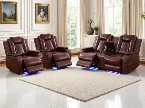 Vista 61 de Juego de sofás reclinables eléctricos, juegos de muebles de sala de estar, sofá reclinable eléctrico moderno negro, sofá biplaza y silla