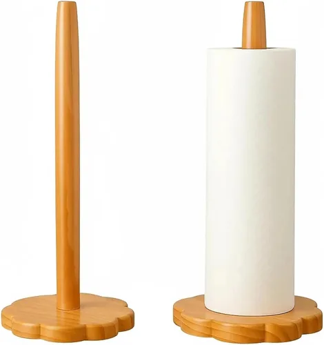Vista 10 de Soporte para toallas de papel de madera de acacia, soporte para Toallero de papel antideslizante para cocina, baño, mesa de comedor, fácil