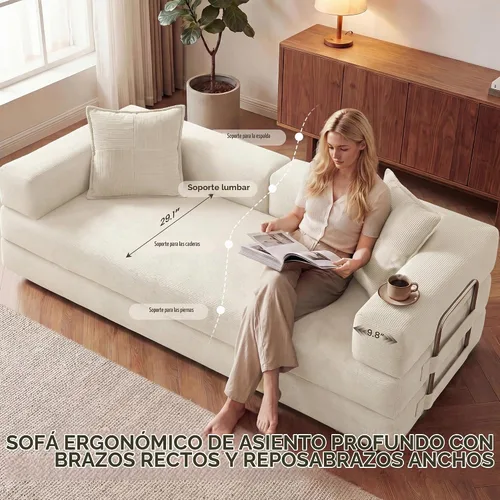 Vista 8 de GRUSIGN Sofá cama convertible 5 en 1 de 78 pulgadas, pana deshuesada, color Beige
