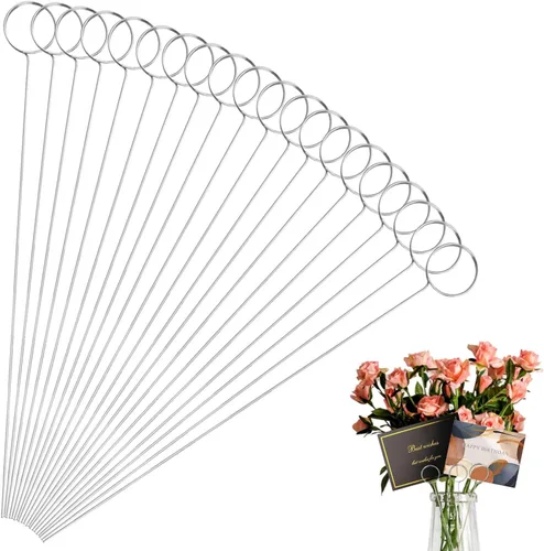 Vista 9 de 60 púas florales de alambre de metal de 13 pulgadas, soporte de tarjeta de metal para colocar tarjetas de nombre, clips de números de mesa, soporte