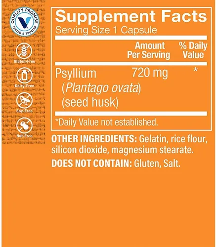 Vista 2 de The Vitamin Shoppe Suplemento de fibra Plantago Ovata de cáscaras de psyllium (100 cápsulas)