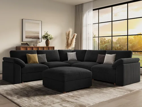 Vista 15 de EASE MOOSE Sofá modular verde seccional de gran tamaño en forma de L Pana verde