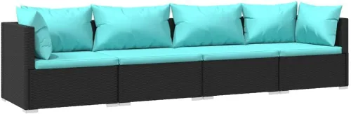 Vista 11 de 3-Piece Modular PE Rattan Sofa Set, Black 3-Seater Patio Couch